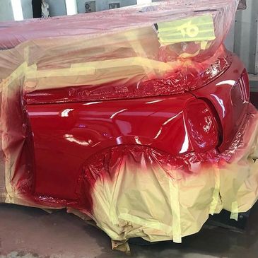 Mini JCW in paint shop following a repair